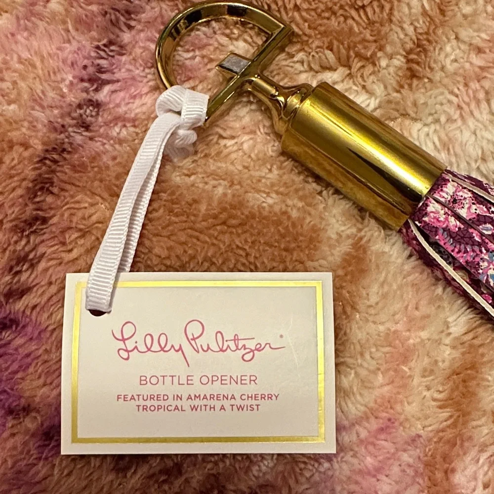 Lilly Pulitzer Pink Floral Tassel Keychain Bottle Opener